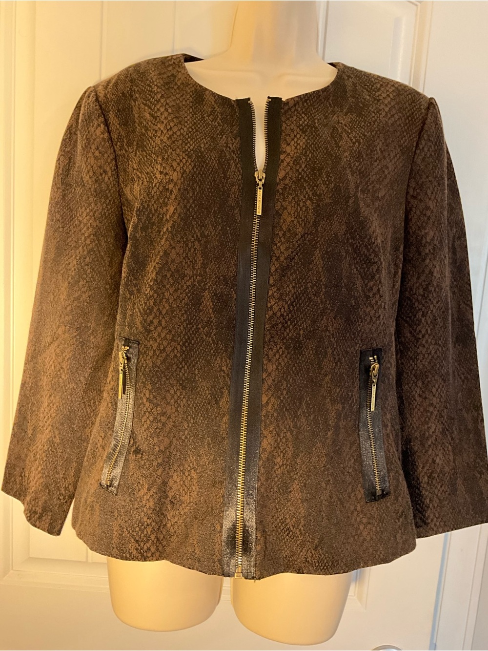 Dana Buchman Chocolate Brown Textured Zip Jacket